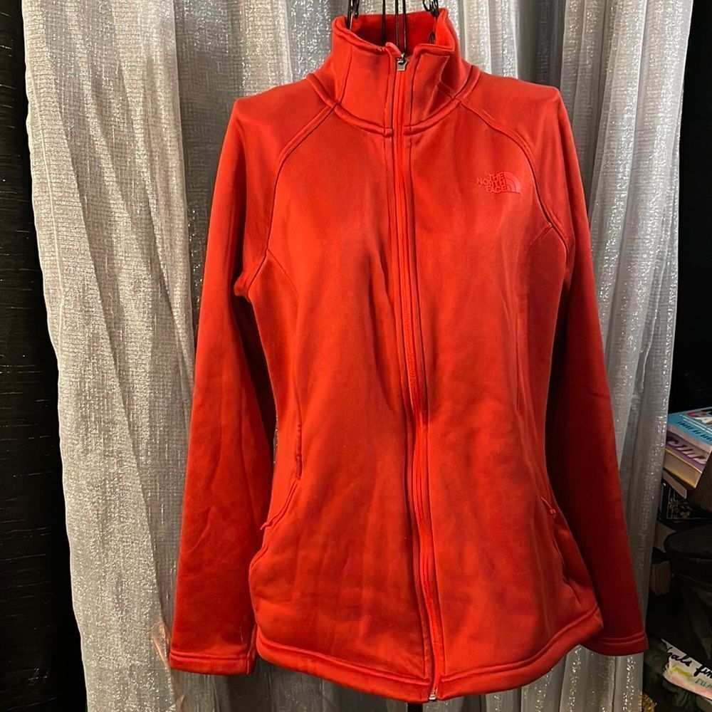 The North Face morningside orange red full zip up windfall fleece lined jacket